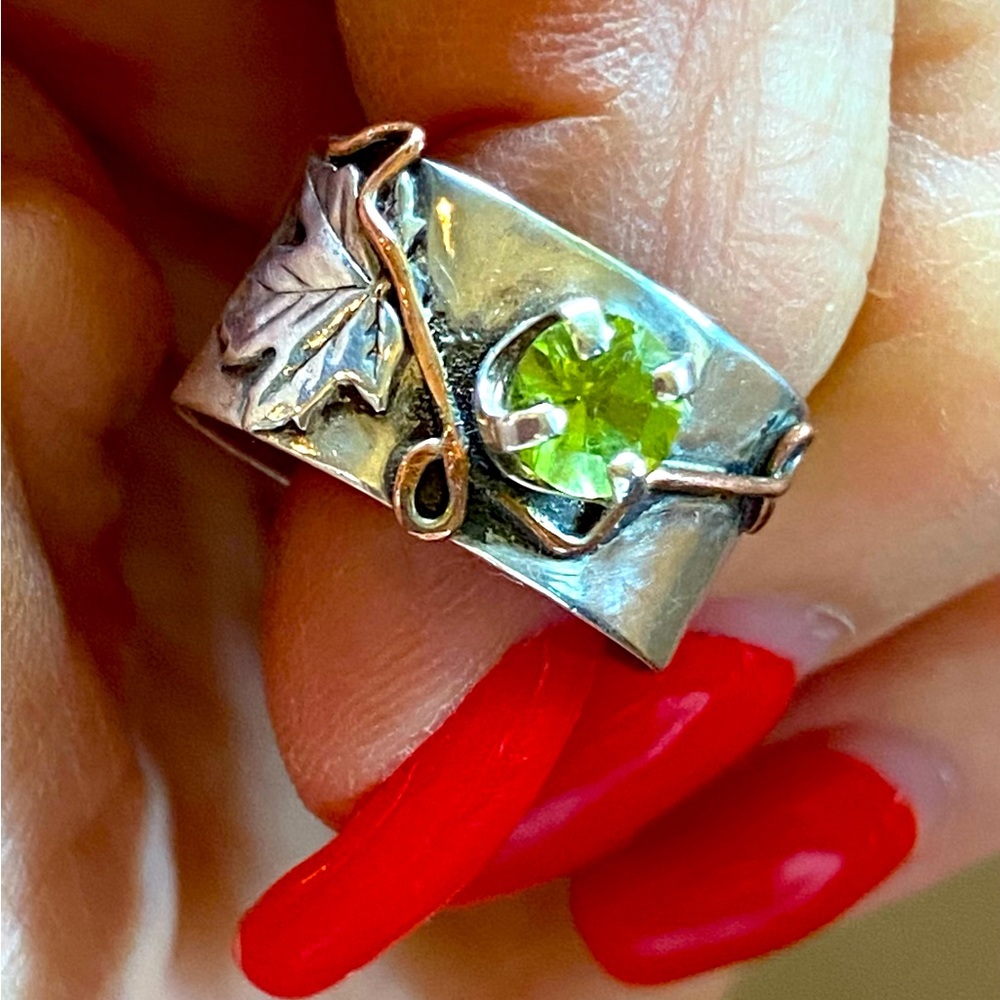 August Birthstone 20% OFF Peridot Ring, SS, Copper Grapevine Handmade Excellent